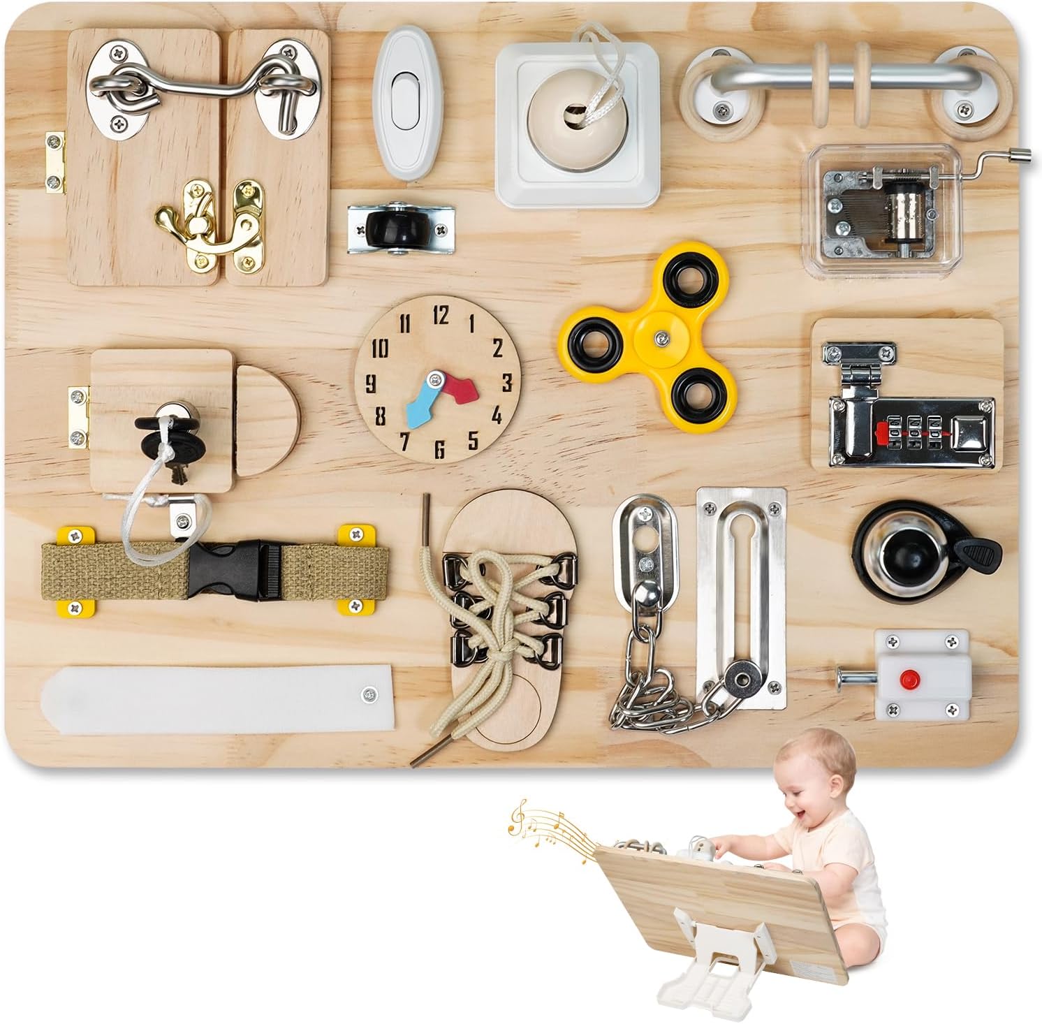 Busy Board for Toddlers 1 2 3 4 Year Old - Large Montessori Sensory Toys, Wooden Fidget Activity Board for Boys and Girls, Motor Skills Gifts for ADHD & Autistic Children Kids