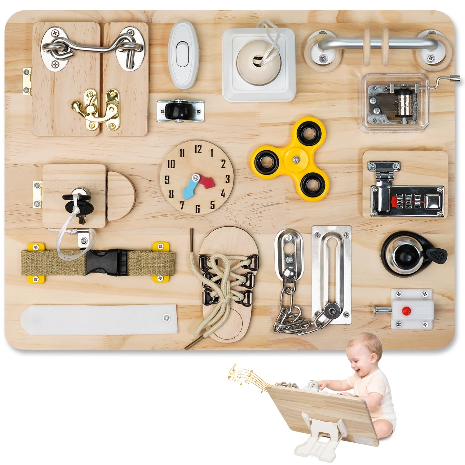 Photo 1 of Azoravio Busy Board for Toddlers 1 2 3 4 Year Old - Large Montessori Sensory Toys, Wooden Fidget Activity Board for Boys and Girls, Motor Skills Gifts for ADHD & Autistic Children Kids