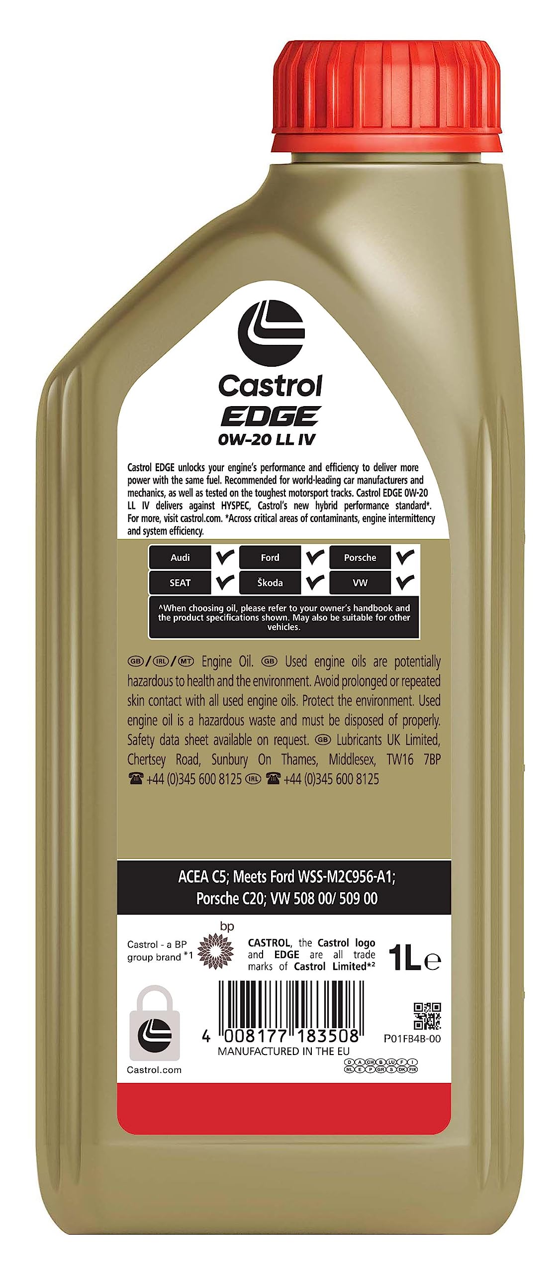 Castrol EDGE 0W-20 LL IV Huile moteur synthétique avancée, 1L