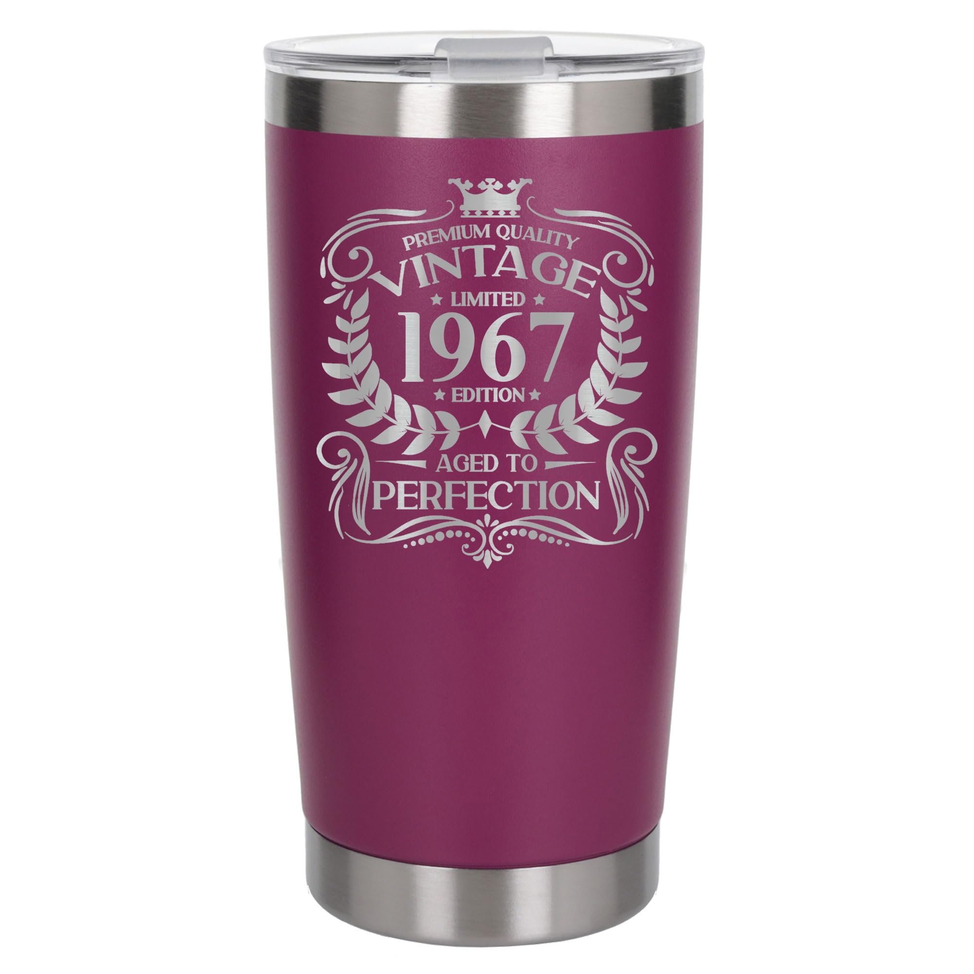Always Looking Good 59th Birthday Gift Vintage 1967 Aged to Perfection Engraved Insulated Travel Mug Present for 59 Year Old Dark Pink Thermal Coffee Flask Travel Mugs with Lids