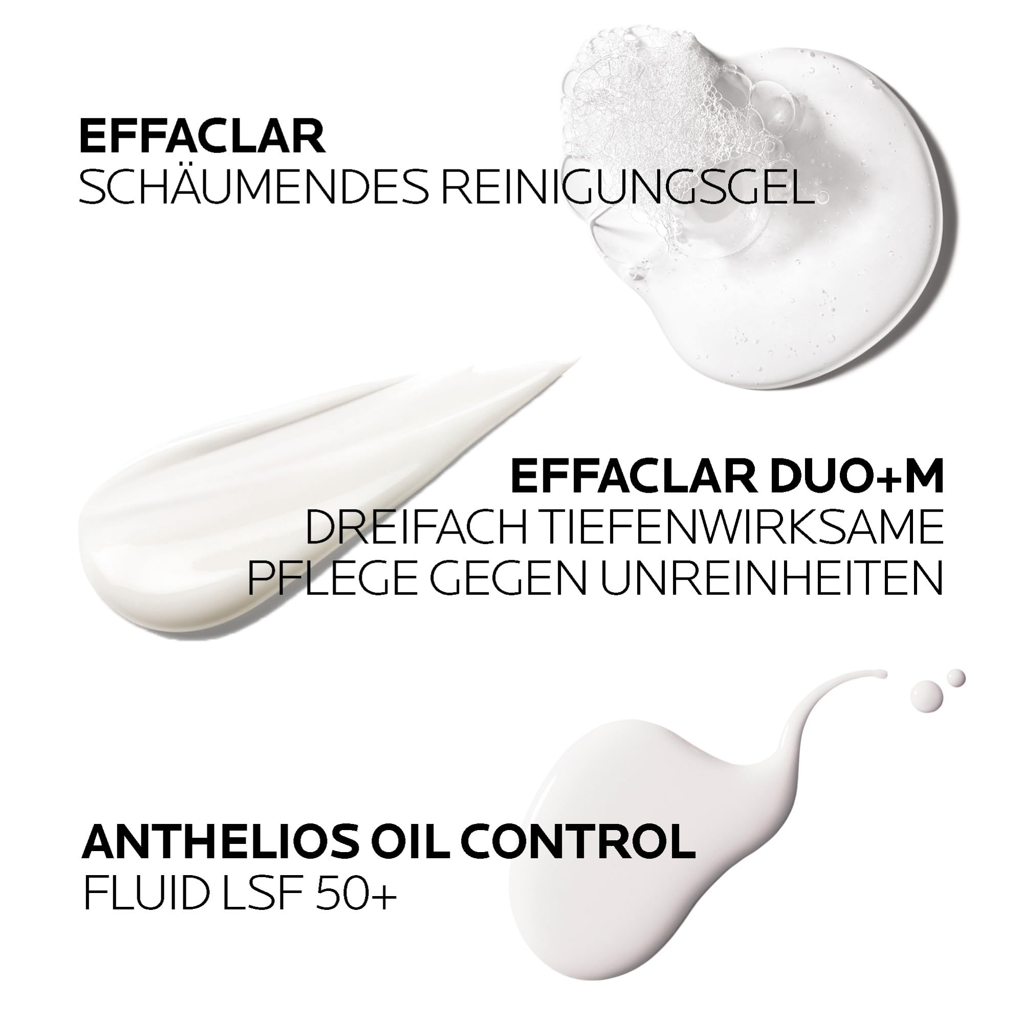 La Roche Posay Effaclar & Anthelios Set mit Schäumendem Reinigungsgel, Duo+M Creme & UVMune400 Fluid LSF50+, Pflegeset gegen Unreinheiten & Hautglanz, Für Mischhaut & fettige Haut, 400ml + 40ml + 50ml