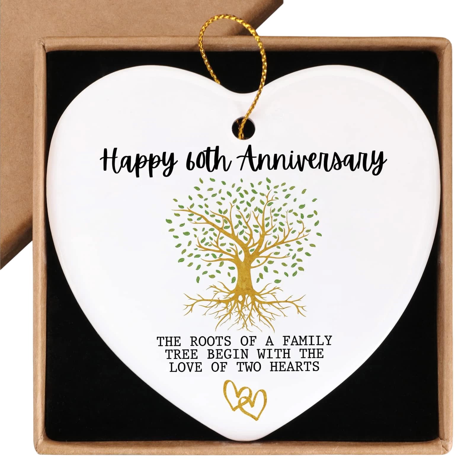 Happy 60th Diamond Wedding Anniversary Hanging Gifts Hanging Heart Plaque Ceramic Card Ornaments for Married Couple Wife Husband Exquisite Home Decoration for Bedroom Living Room Garden