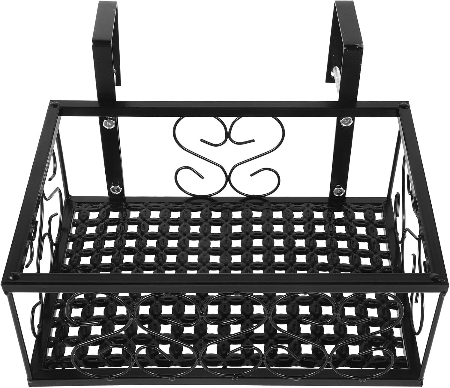 FAVOMOTO Balcony Hanging Flowerpot Rack with Railing Shelf, Black 30x20x12cm Succulent Plants Stand for Outdoor Patio Plant Holder