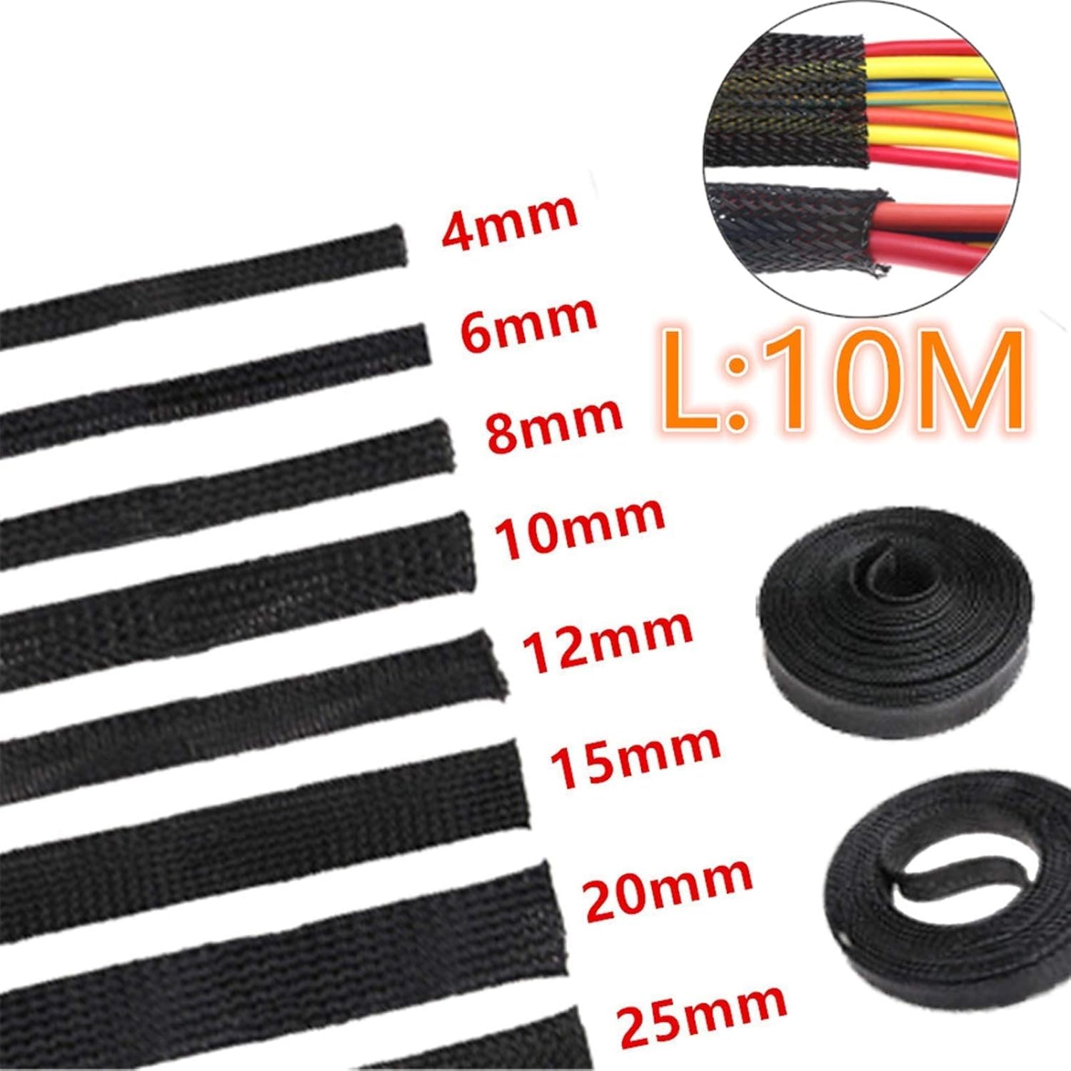 Rękaw do porządkowania kabli Wielokrotnego użytku Osłona do zarządzania kablami czarna 5m 3-82mm(82mm)