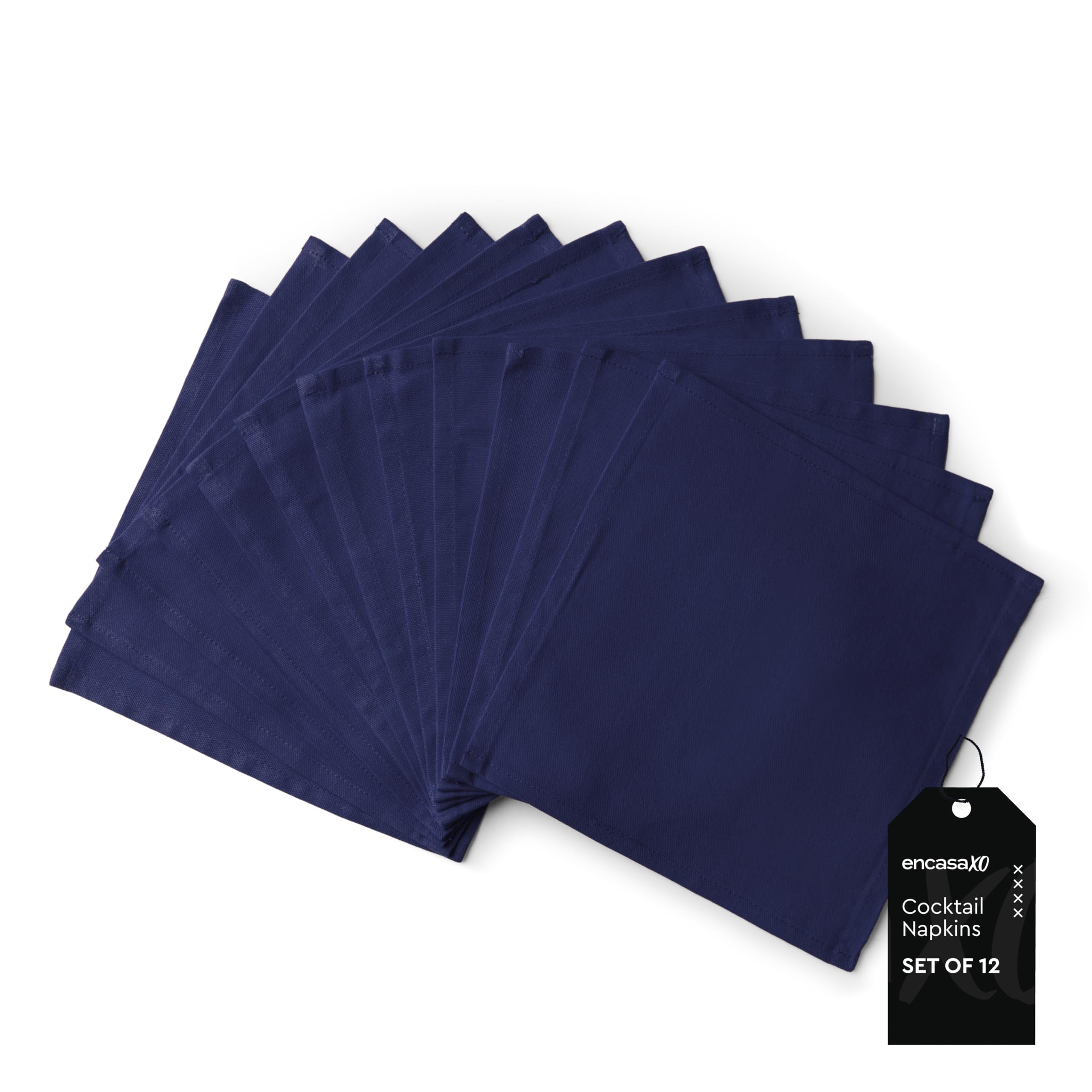 Encasa XO Cocktail-Stoffservietten Set aus 12 | Reine Baumwolltischserviette | 23x23 cm | Scotch Blue | Maschinenwaschbar