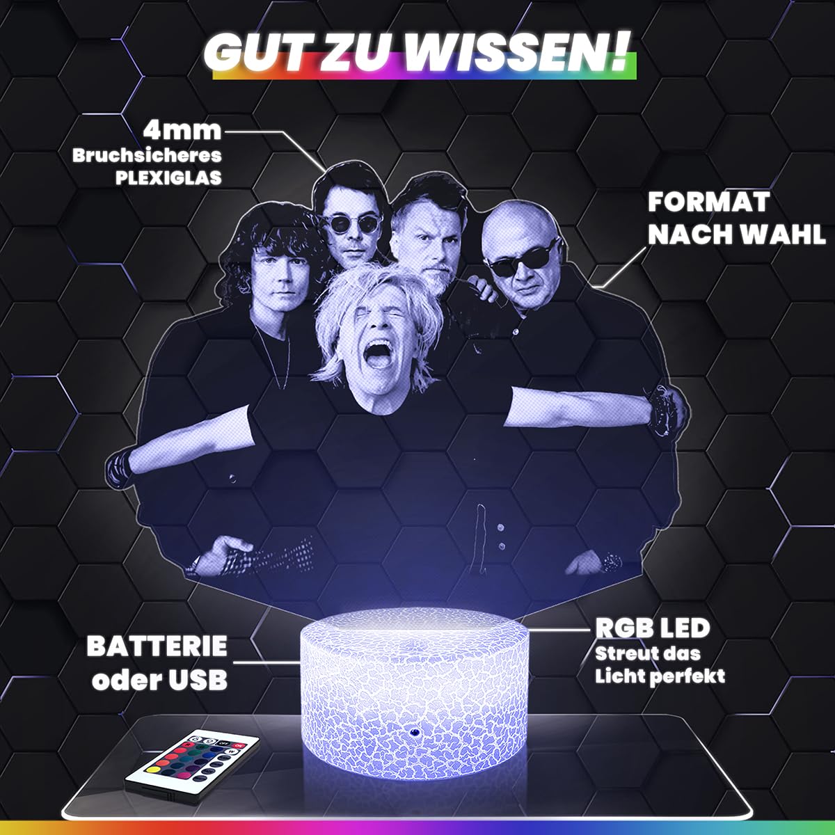 Lampephoto.fr - D. Mode Elektro-Rockgruppe 3D Lampe Taktile Touch Nachtlicht 3d Led Illusion, Geschenkidee zu Weihnachten oder Geburtstag für Männer und Frauen, Dekofürs Schlafzimmer TOP