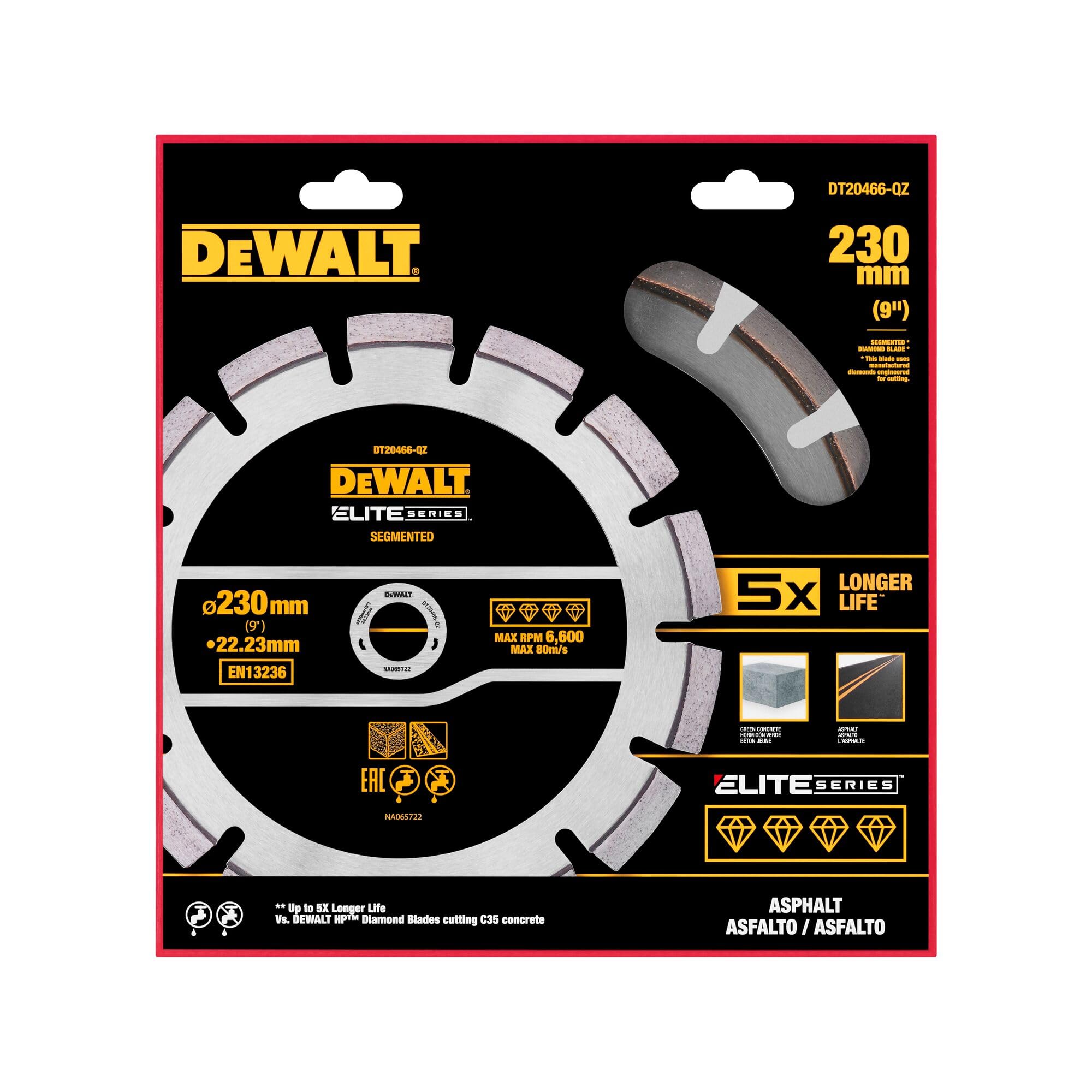 DEWALT Discos de diamante ELITE 230 mm - Asfalto pour pros et bricoleurs, idéal pour assemblage résistant, norme technique