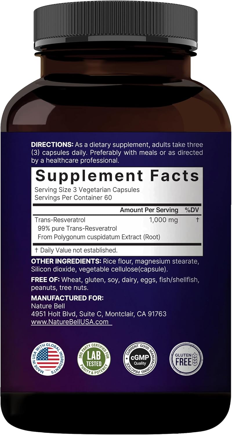 NatureBell Resveratrol Supplement 1000mg Per Serving, 180 Veggie Capsules, 99% Pure Trans-Resveratrol, Non-GMO - Image 11