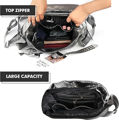 Miniatura 4 de kalopar Hobo Bags for Women,Large Shoulder Tote Bag for Women,Shiny Leather Trendy Purse with Zipper.