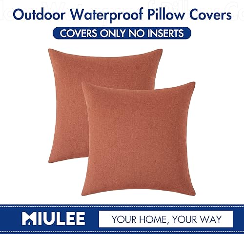 Miniatura 6 de MIULEE Paquete de 2 fundas de almohada decorativas para exteriores, sólidas, impermeables, de lino sintético, para jardín, granja, para verano,