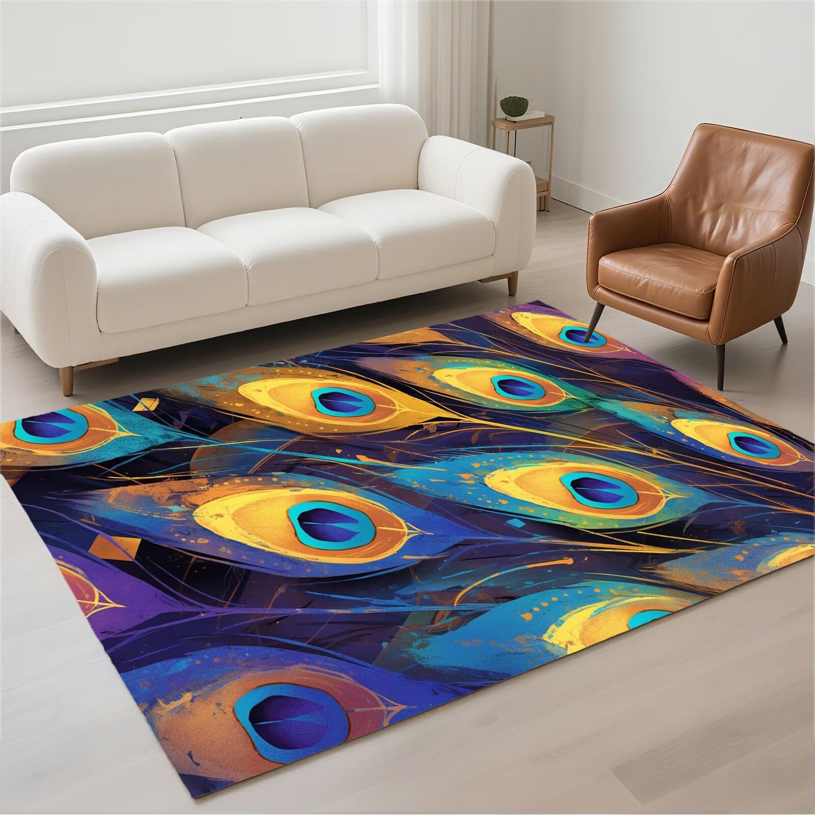 Tapis salon 100x200cm peacock lavable et moderne pour couloir
