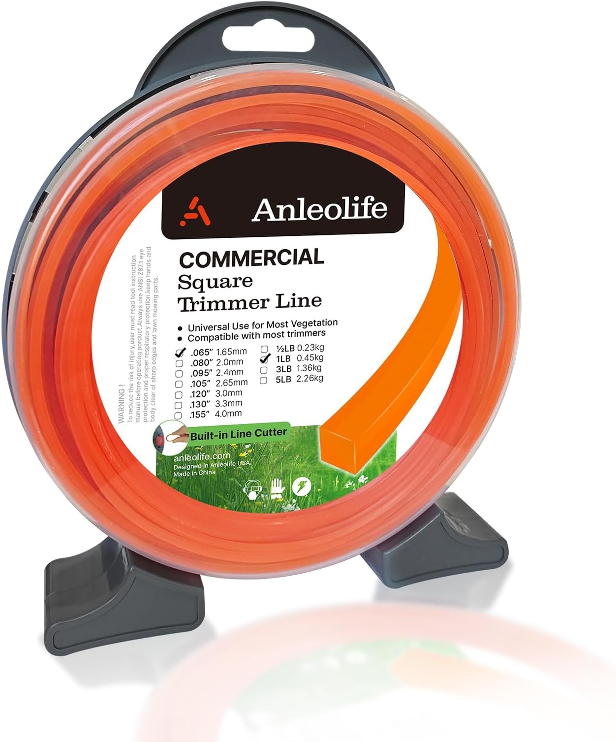 Anleolife .065" Square Weed Wacker String, Electric Trimmers, 370ft 1 lb | Bulk Refill for Battery-Powered Trimming, Grass, Light Weeds, Edging, and Small Yards; Cutter Helps Pull, Cut, and Reload