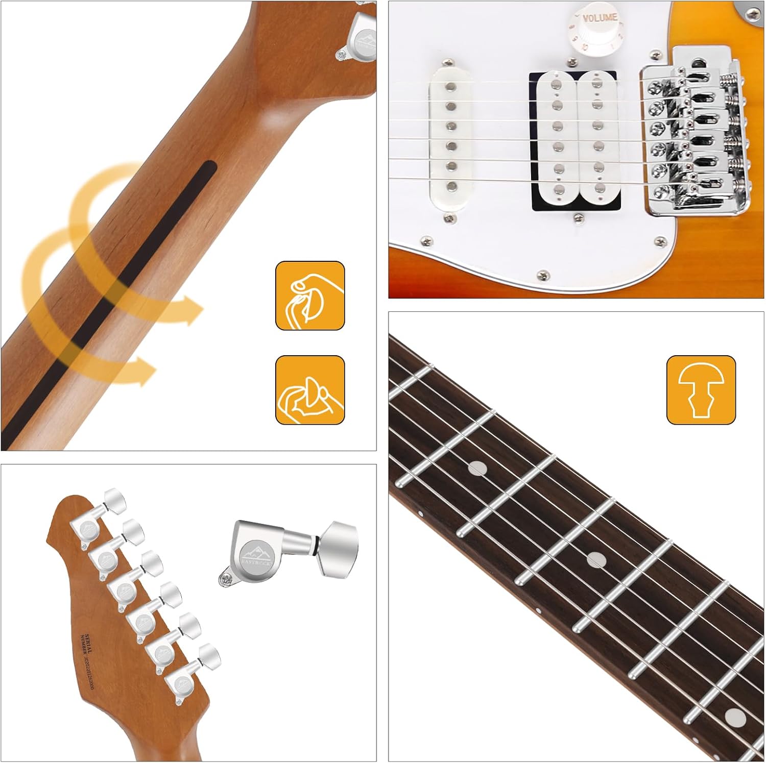 EASTROCK 39 inch Full-Size Electric Guitar Kit for Beginner Starter with 10w Amp, Bag, Capo, Shoulder Strap, String, Cable, Picks. (39" Right Handed, Sunburst)