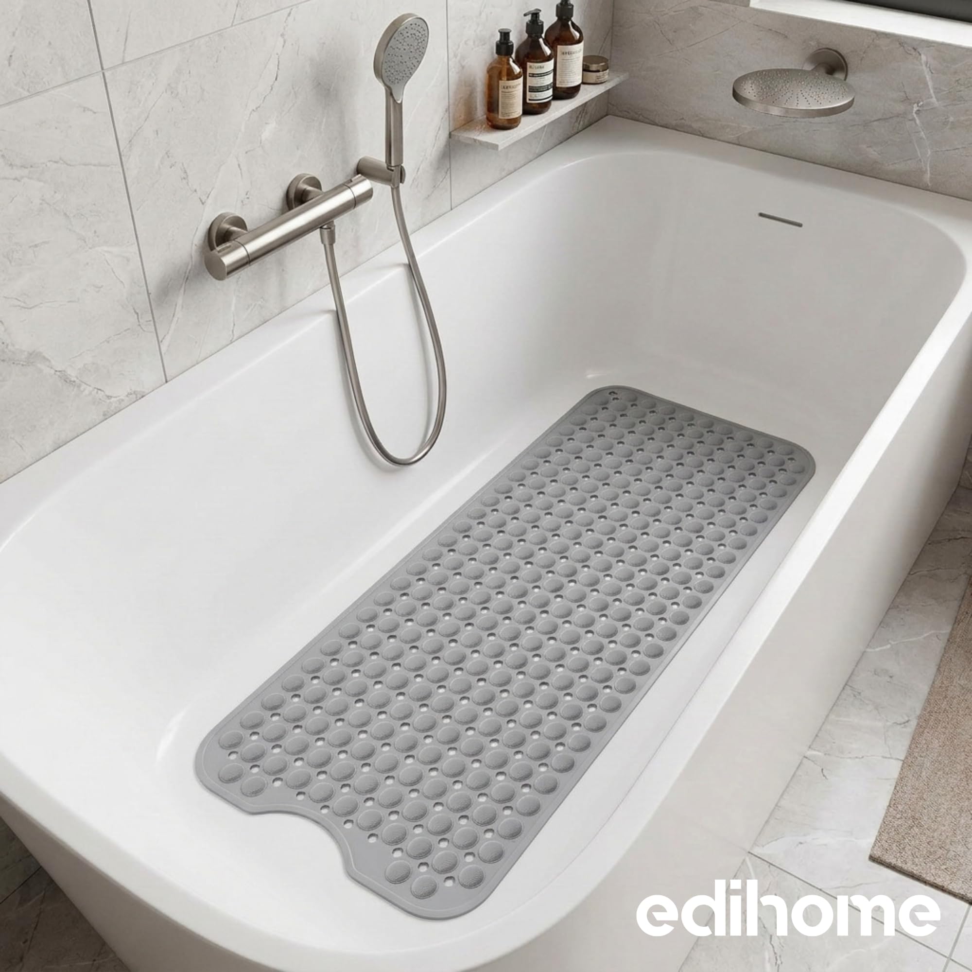edihome, Alfombra Bañera Antideslizante, 100x40 cm, Alfombrilla Ducha, Burbujas con Ventosa sin BPA, Antibacterial, Resistente al Moho, Lavable a Máquina (Gris Claro, 100 x 40 cm) — view 6