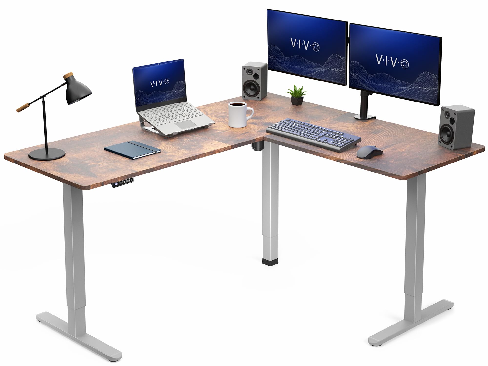 VIVO Rustic Vintage Brown 63 x 55 in Corner Standing Desk, DESK-E3CTGN