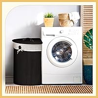 Vista 3 de Gueevin Cesta de bambú de esquina para la ropa sucia con tapa y forro extraíble, cesta de lavandería de bambú con asa, cesta de almacenamiento