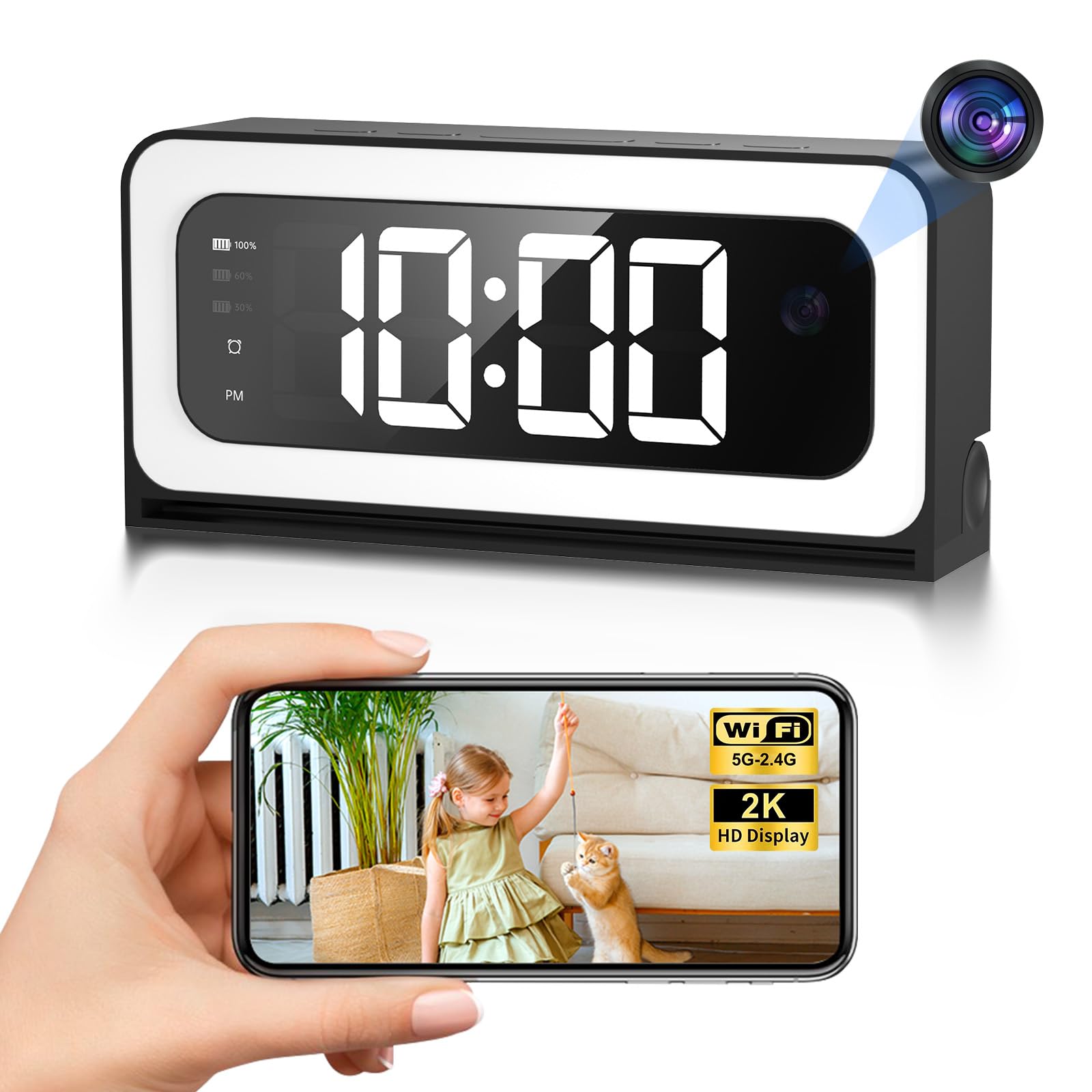Hidden Camera Clock 2K 5G 2 4G WiFi Clock Camera Wireless Indoor Camera for Home Security Nanny Cam
