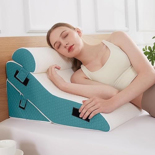 Miniatura 11 de Juego de 3 almohadas de cuña de cama para dormir, almohada triangular de 16.5 pulgadas de ancho para aliviar el dolor de espalda y piernas con funda