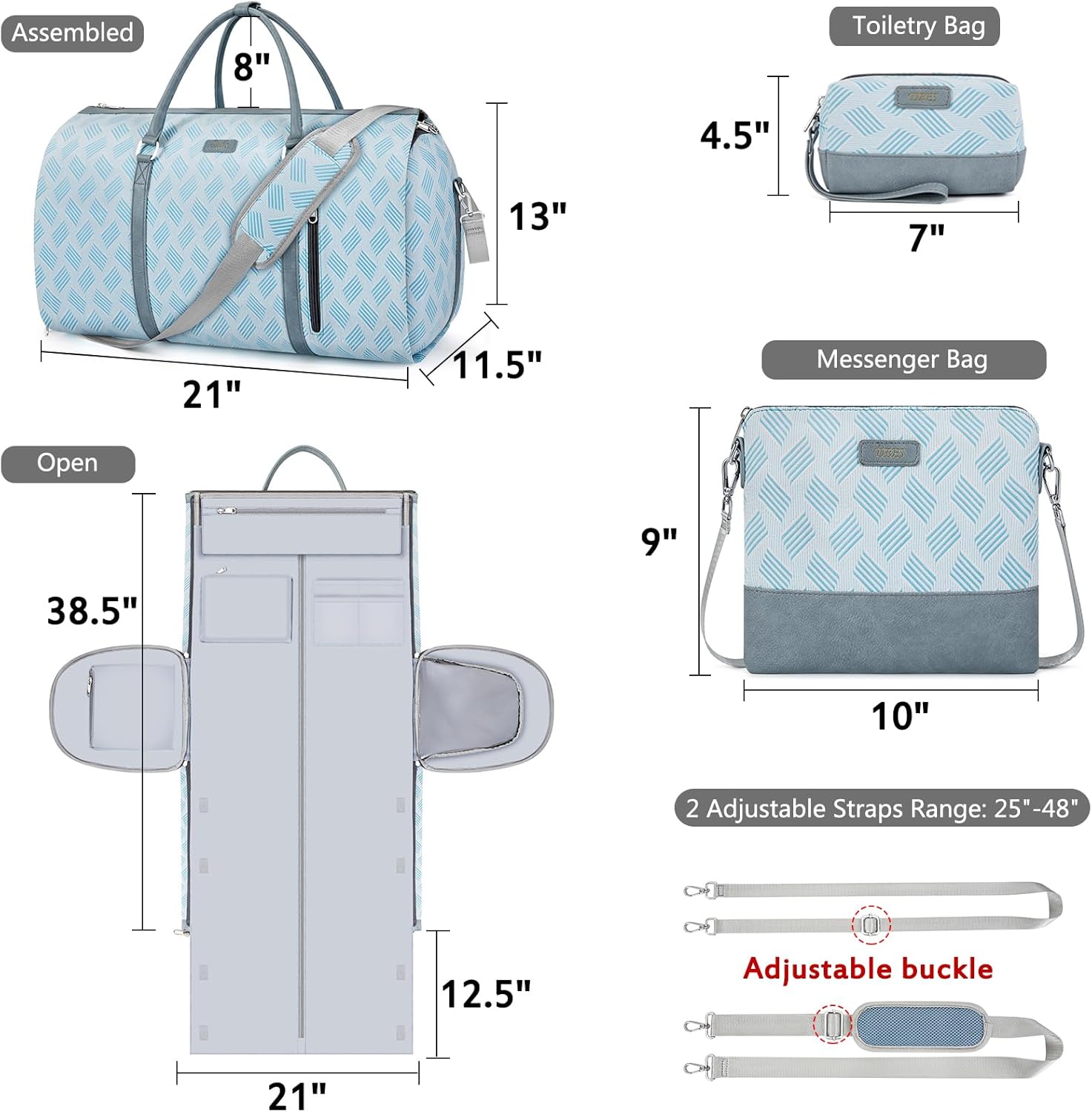 Convertible Garment Duffel Bag for Travel - Carry On Garment Bags With Toiletry Bag Large Weekender Bag for Men Women 2 in 1 Hanging Suitcase Suit Travel Duffel Overnight Bags 4pcs Set