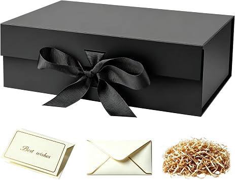 Black Gift Box with Lid for Presents 10.5x7.5x3.1 Inches