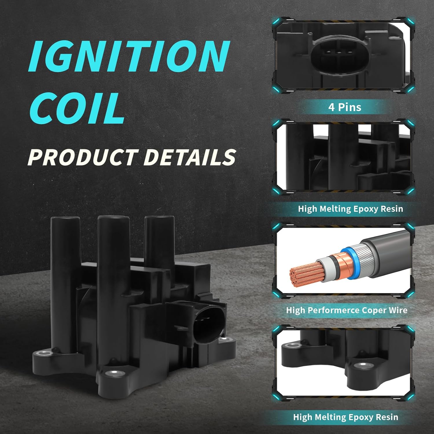 Set of 1 Ignition Coils Pack FD501 FD497 DG544 U2103 673-6009 1S7Z12029AD with 4 Iridium Spark Plugs and Spark plug Wire Set Compatible with Ford Ranger 2001-2011 Mazda B2300 2001-2010 2.3L L4