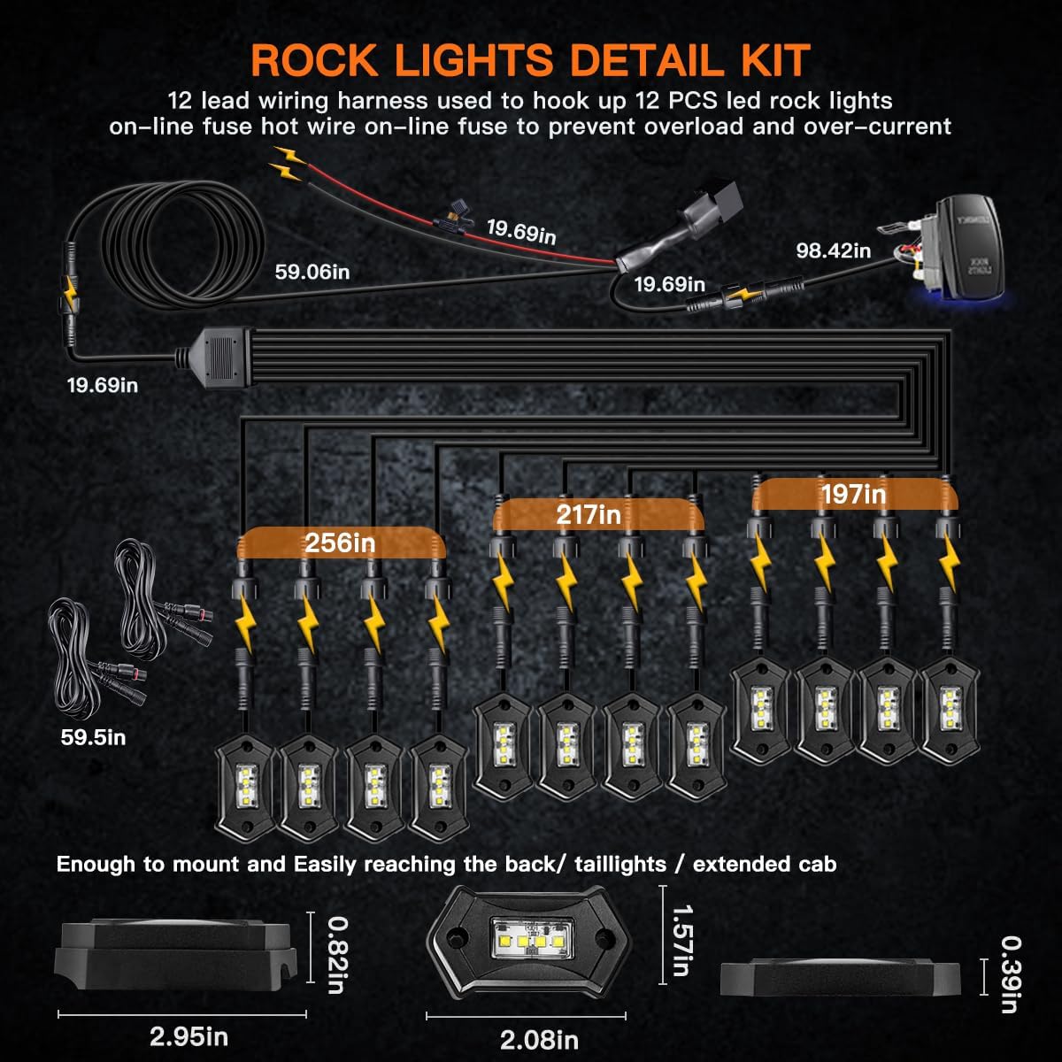 LEDMIRCY R3 Pure White Rock Lights Kit with Rocker Switch Wire Harness 12PCS LED Rock Lights White for Offroad Trucks ATV UTV SUV Underglow Light High Power Trail Rig Light Under Body