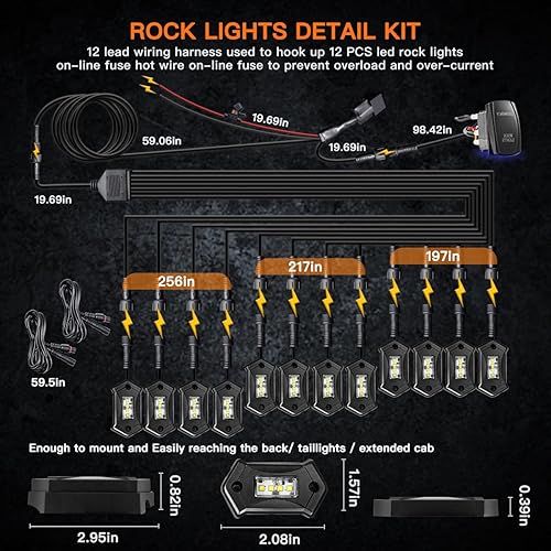 Miniatura 6 de LEDMIRCY R3 - Kit de luces de roca blanca pura con interruptor Roker, arnés de cable, 12 luces LED de roca blancas para Jeep, todoterreno, camiones,