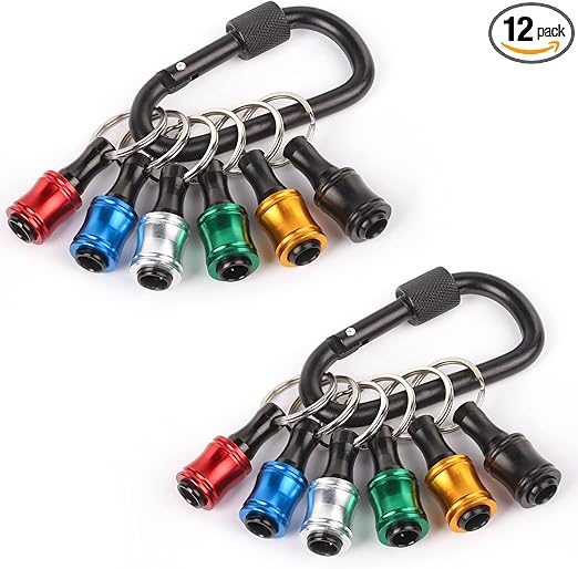 Katerk 6pcs 1/4 inch Hex Shank Aluminum Alloy Screwdriver Bits Holder 2 Sets, Light-weight Quick-change Extension Bar Keychain Drill Screw Adapter Change Portable (With Black Carabiner)