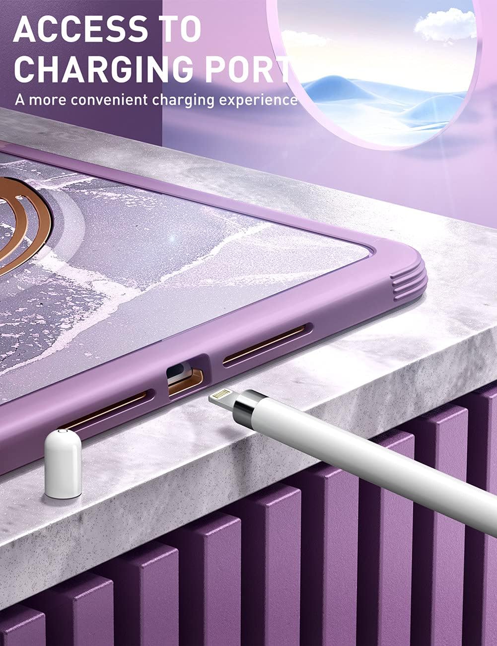 Clayco Nebula Case for iPad 9th/8th/7th Generation Case 10.2 Inch 2021/2020/2019, Multi-Angle Viewing Full Body Stand Cover for iPad 10.2" with Built-in Screen Protector & Pencil Holder, Purple