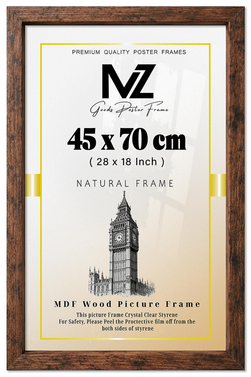 MZ GOODS | MDF Picture Frame (45 x 70 CM) 1' 6" x 2' 4" for Music Album Covers, Sports & Quotes, MDF Finish, Secure Hanging Hooks for Wall Display [ Rustic ] — image 1