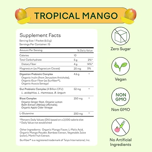 Miniatura 6 de Feel Goods Gut Guardian, fibra orgánica, polvo probiótico y prebiótico, sin azúcar, hierbas para la hinchazón, apoyo a la salud intestinal, salud