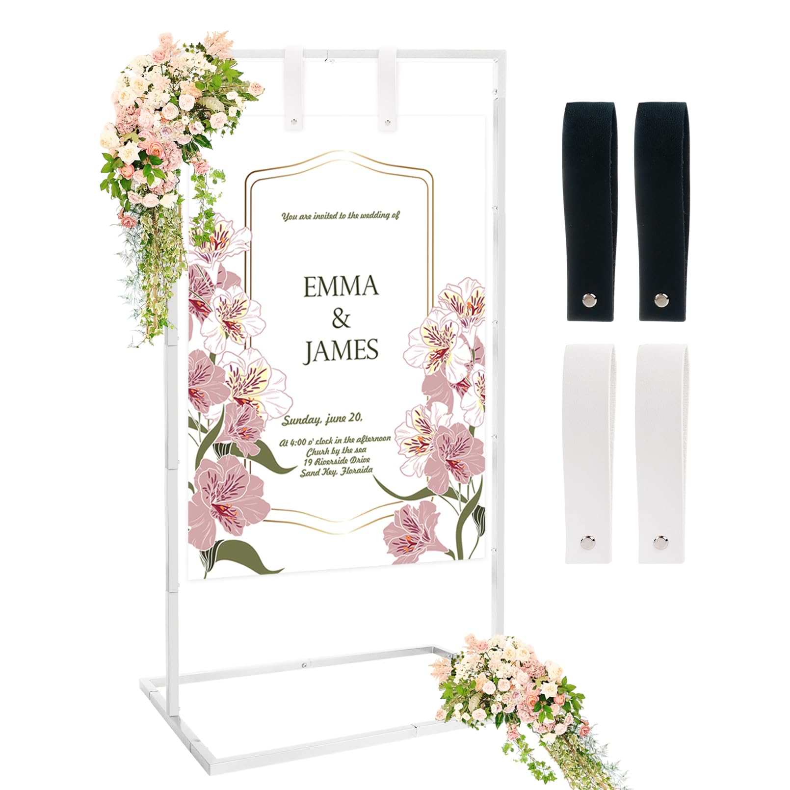 Nwvuop Support de panneau de mariage réglable en métal pour panneau de bienvenue de mariage (blanc)