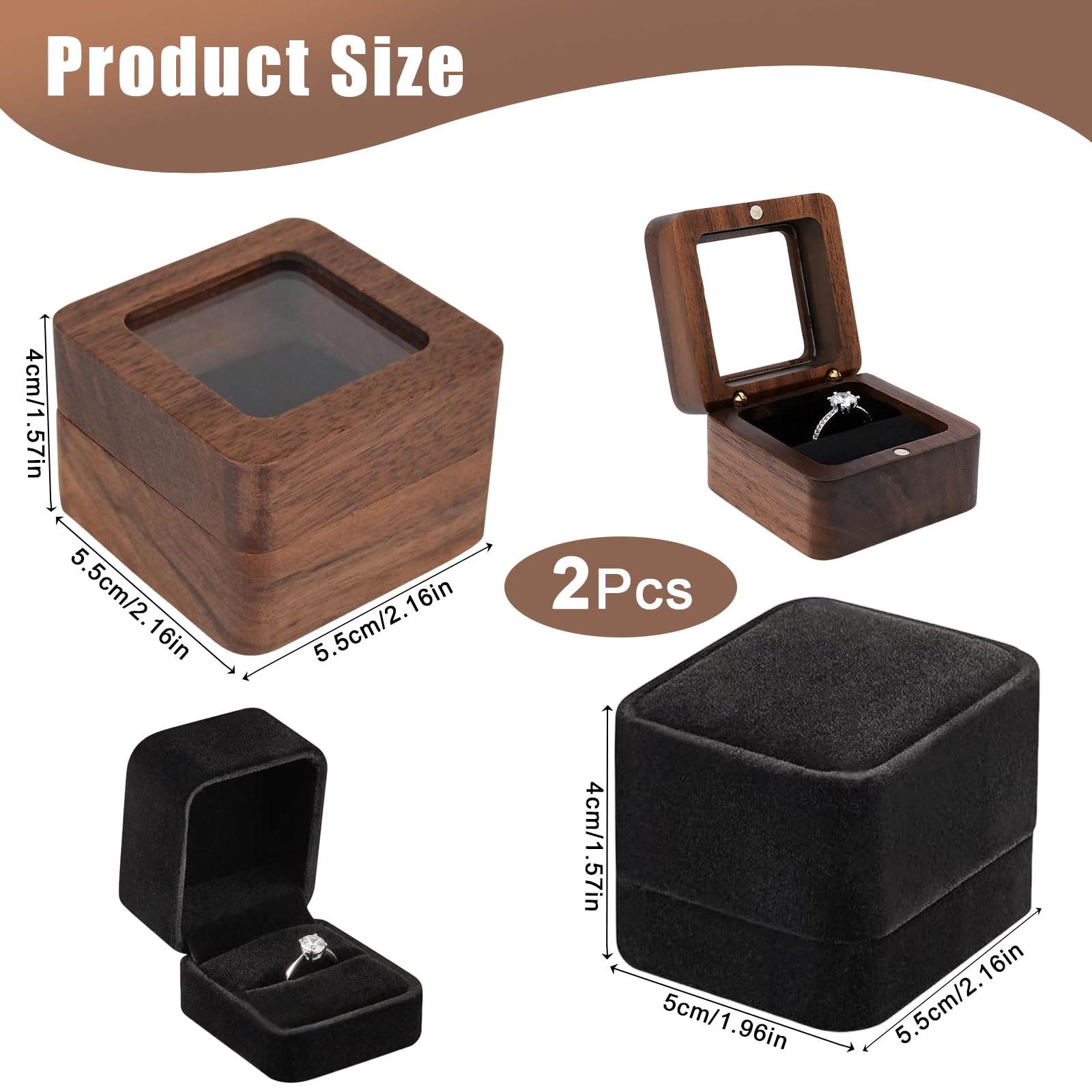 2 Piezas Caja Anillo Joyero Pequeño Cuadrada 5.5 * 5.5 * 4cm Cajas Anillos Caja Anillo Compromiso Mini de Sola Ranura para La Ceremonia de Boda de La Propuesta de Compromiso (Ranura única)