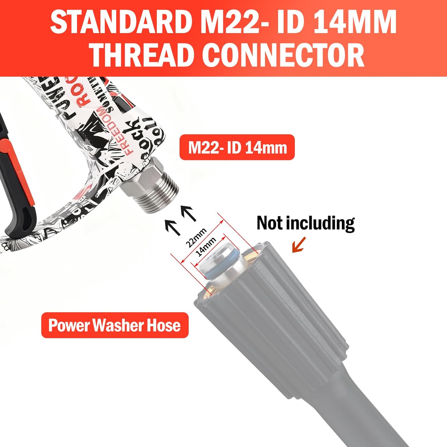 Bear Force High Pressure Washer Gun 3000 PSI Max, Power Washer Short Gun M22-ID14mm with 1/4“ Quick Connector, Car Wash, Car Cleaning, Car Care Detailing