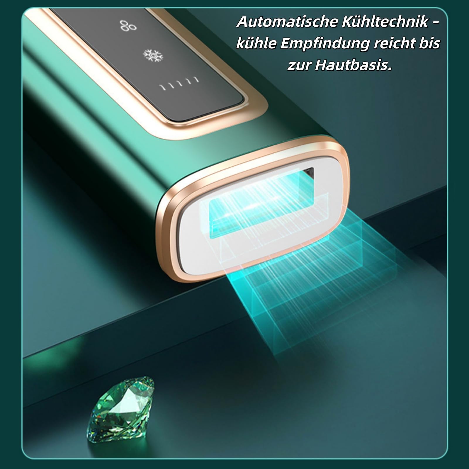 IPL Geräte Haarentfernung Laser mit Gefrierfunktion, Schmerzfreie Haarentfernungsgerät,Geräte Haarentfernung mit Saphir-Eis, Lichtimpulse und Energiestufen für Körper, Gesicht, Bikini (Dunkelgrün)