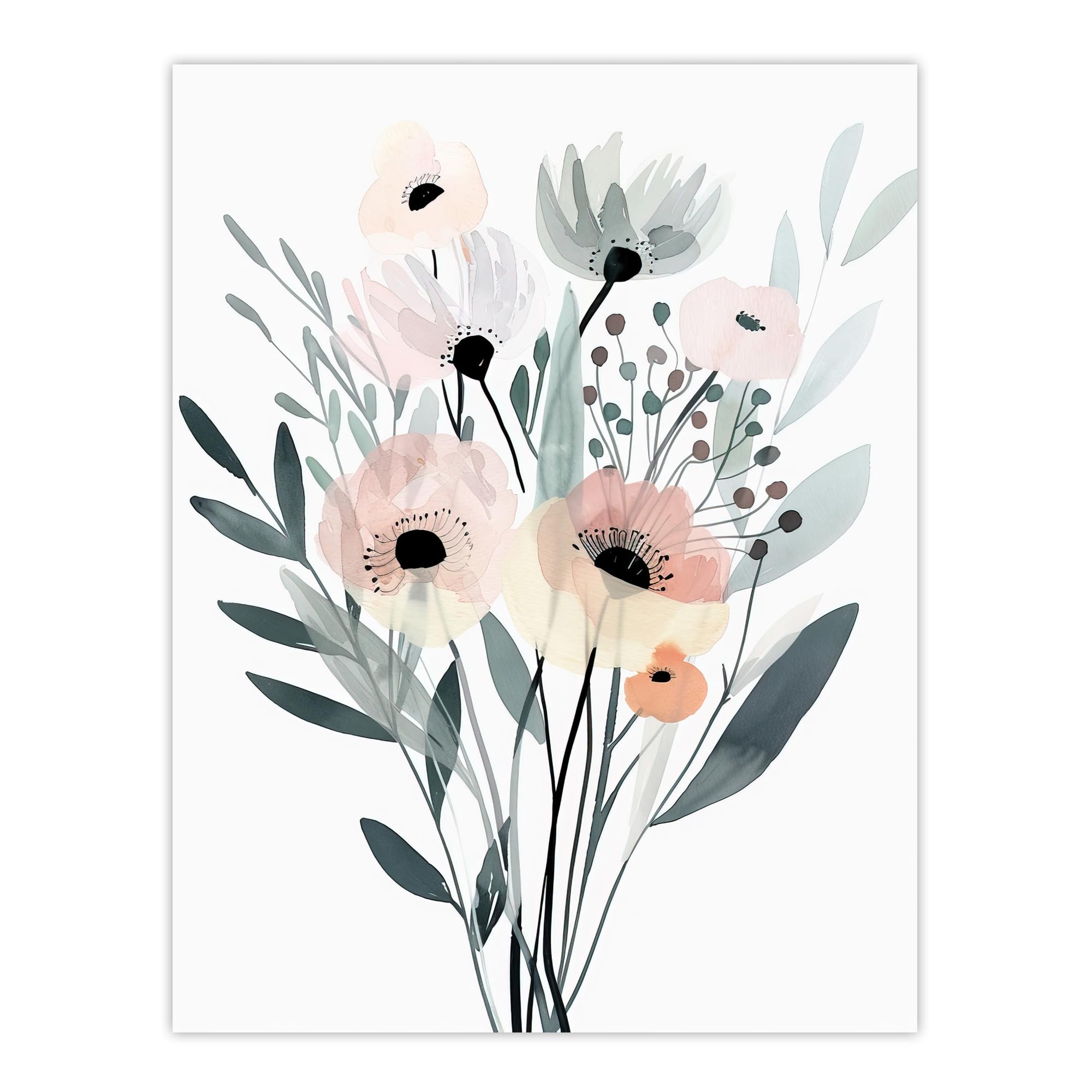 Artery8 Abstract Pastel Colour Anemone Flower Bouquet Living Room Large Wall Art Poster Print Thick Paper 18X24 Inch