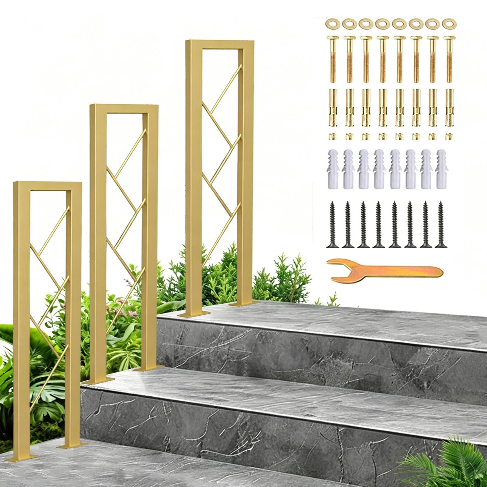 U-Shaped Room Devider Stairs Handrail Banister Rail Support Kit Decking Handrail for Loft Stairs Indoor Outdoor Attic Corridor Stair Railing Fence Guardrail, Gold(65cm/26in)