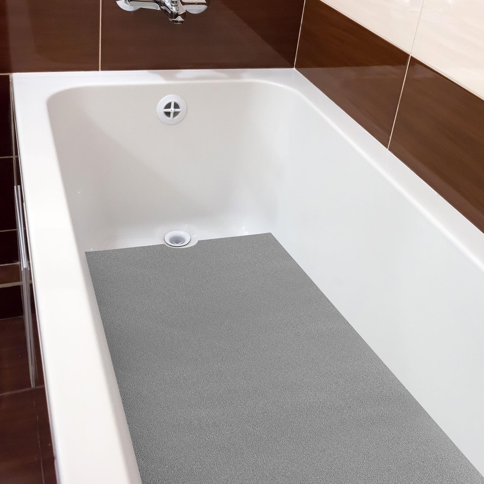 Dunzoom Rutschfeste Badewannenmatte mit Ablaufausschnitt, rutschfest, selbstklebend, abziehen und aufkleben, PEVA-Wanne, rutschfeste Aufkleber für Dusche, Boden, Boote, nasse Bereiche, 40,6 x 101,6