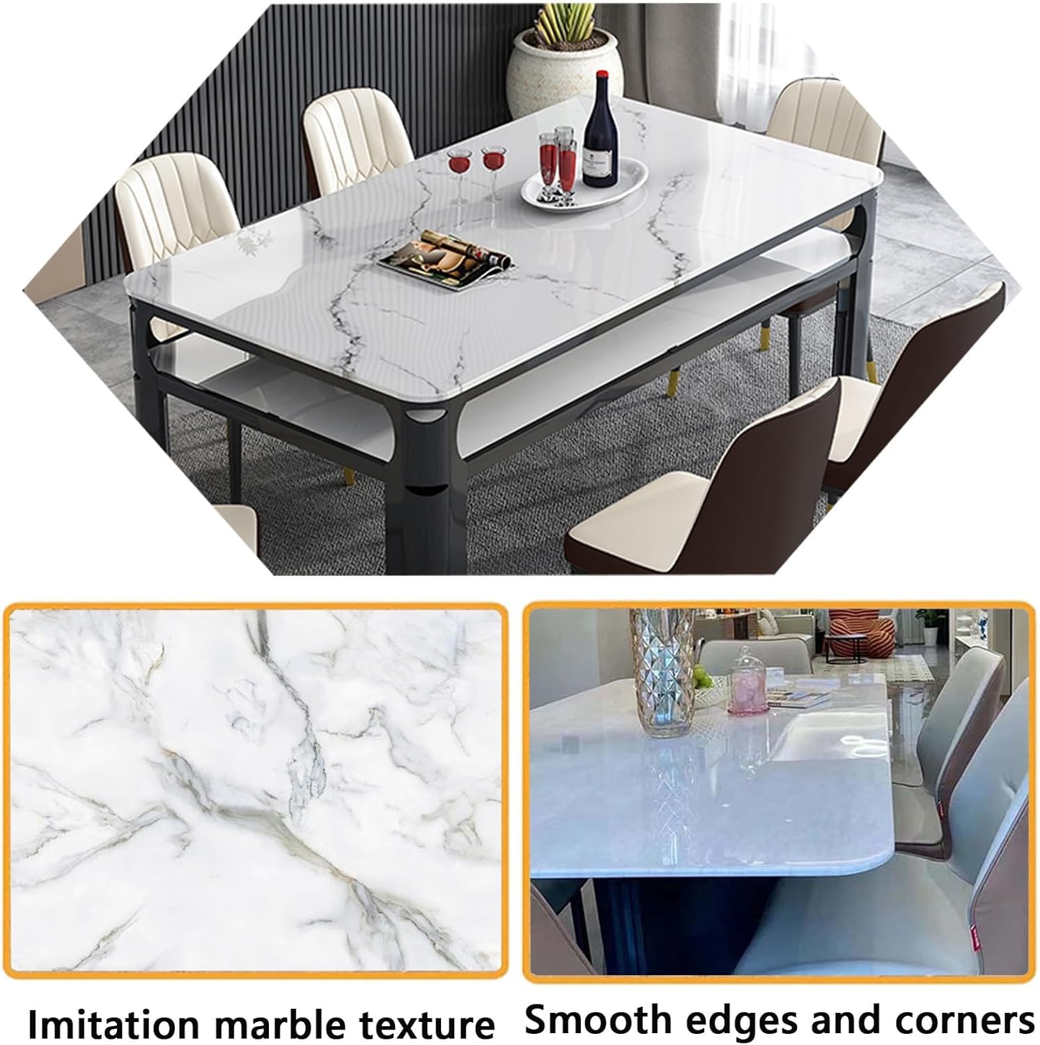 Rectangle Glass Table Top, Table Top Tempered Glass with Marble Design, 8mm Thick Tempered Table Top with Polished Edge, Ideal for Patio, Dining, Coffee, Side Table(Color:B,Size:100x55cm)