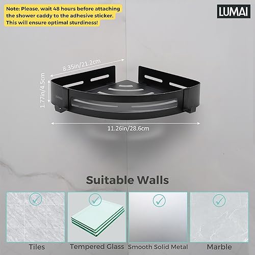 Miniatura 6 de Estantes de ducha esquineros autoadhesivos para paredes de azulejos estantes negros para pared de baño, estantes esquineros adhesivos para ducha,