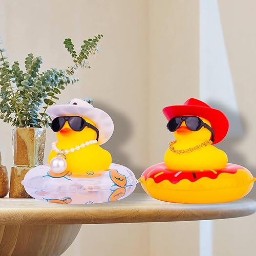 Miniatura 7 de Decoraciones de tablero de automóvil de pato para decoración de tablero de automóvil, accesorios de decoración con mini anillo de natación, collar y