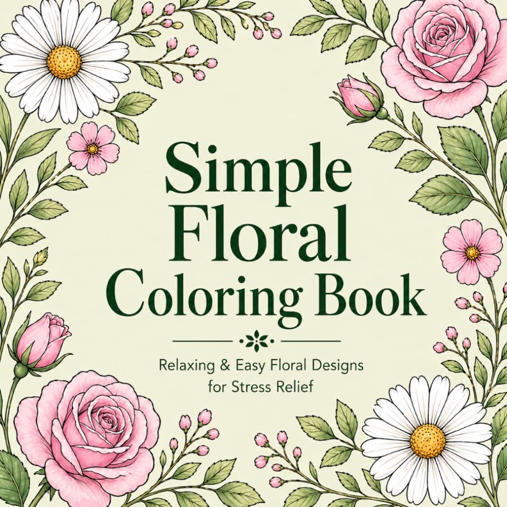 simple floral coloring book: 50 Easy & Relaxing Floral Designs for Stress Relief and Beginners