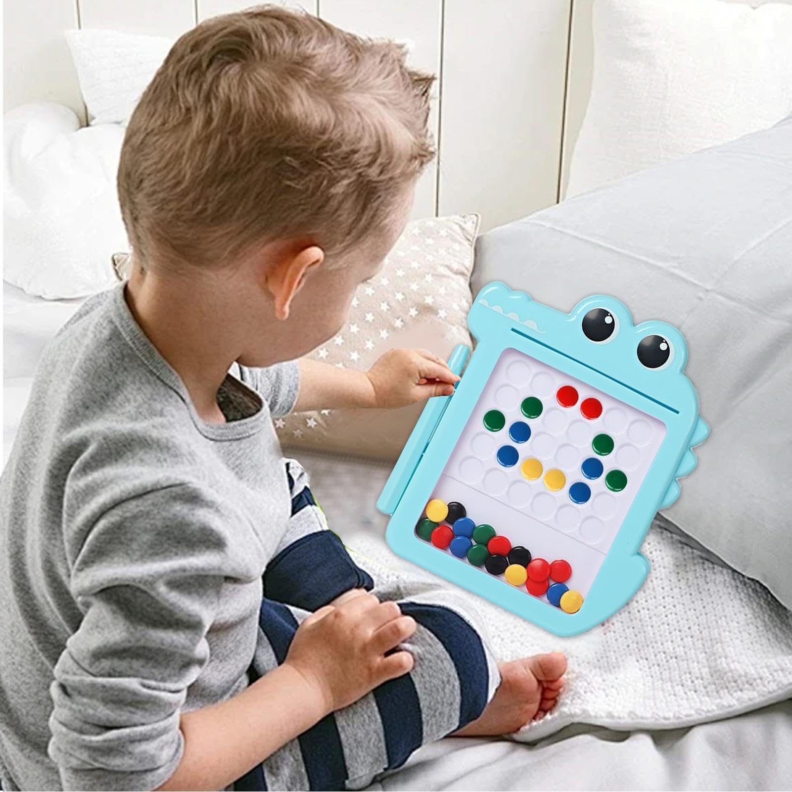 Planche à Dessin Magnétique Enfant Crocodile - Tableau Magnétique Avec Perles Et Stylos - Jouet Montessori Voyage