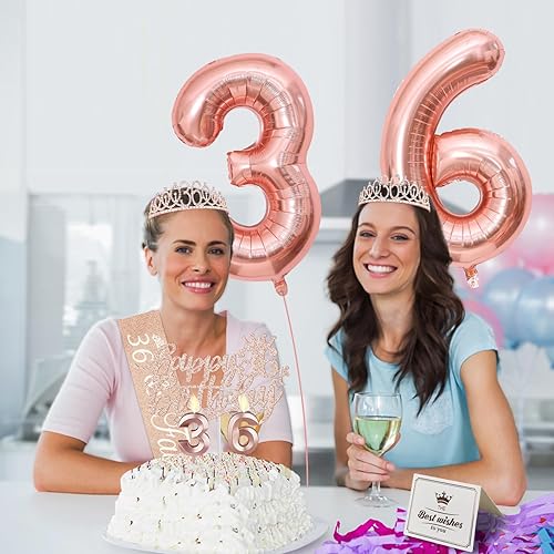 Miniatura 49 de Decoraciones de cumpleaños número 17 para niña, incluyendo tiara y banda de cumpleaños de 17, decoración para pastel y velas, globos de números