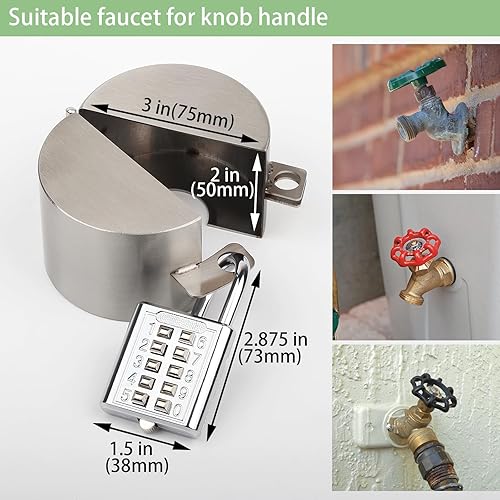 Miniatura 6 de Cerradura de grifo de agua al aire libre Bloqueo de grifo al aire libre Cerradura de manguera de acero inoxidable con candado de contraseña,