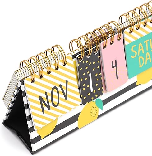 Miniatura 7 de Calendario perpetuo de papel para voltear de limón para escritorio de oficina, suministros de aula, calendario de escritorio con pantalla de día,