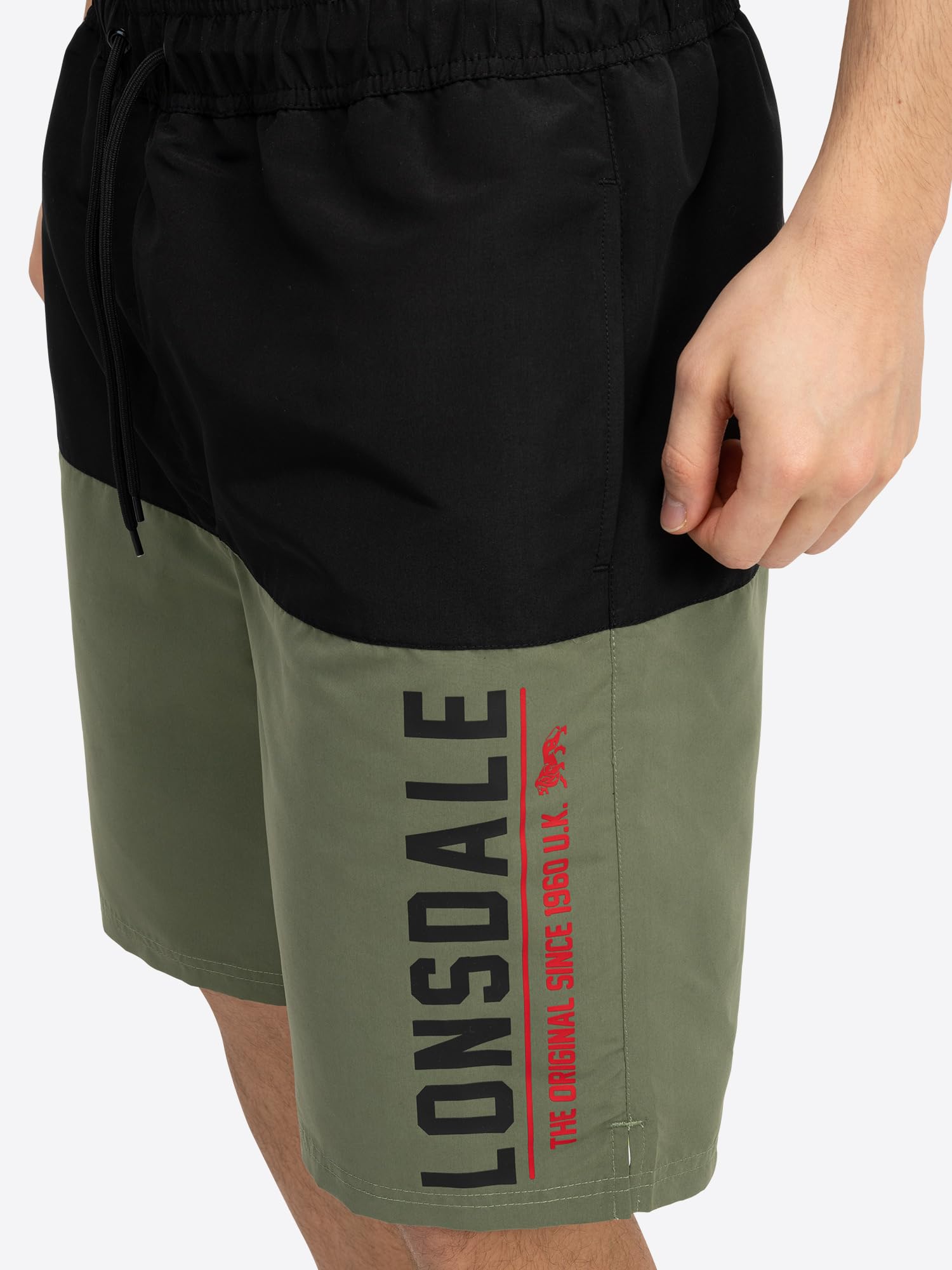 Lonsdale London HAYLING Hombre Pantalones Cortos Aceituna/Negro 100% poliéster