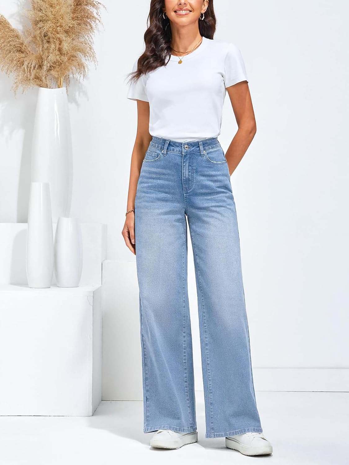 AirZeal Straight Leg Jeans for Women,High Waisted Wide Leg Loose Stretchy Boyfriend Denim Pants Baggy Jeans for Women - Image 3