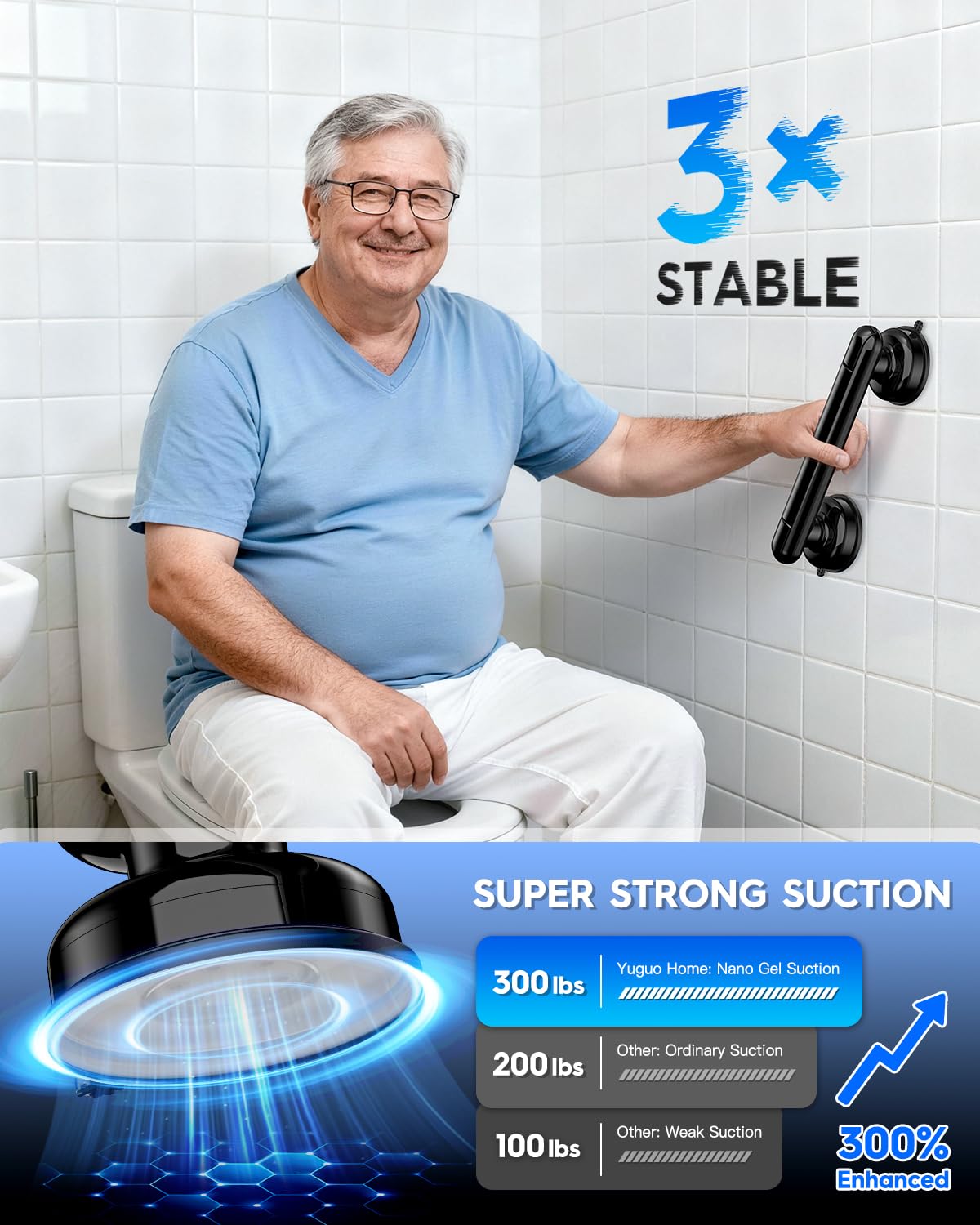 Upgraded 2-Pack Grab Bars for Shower Bathroom Wall, Heavy-Duty Suction Grab Bars Shower Handle Safety for Elderly Seniors Handicap, No Drilling Tool-Free, Easy Removal and Reusable (Black) - 4