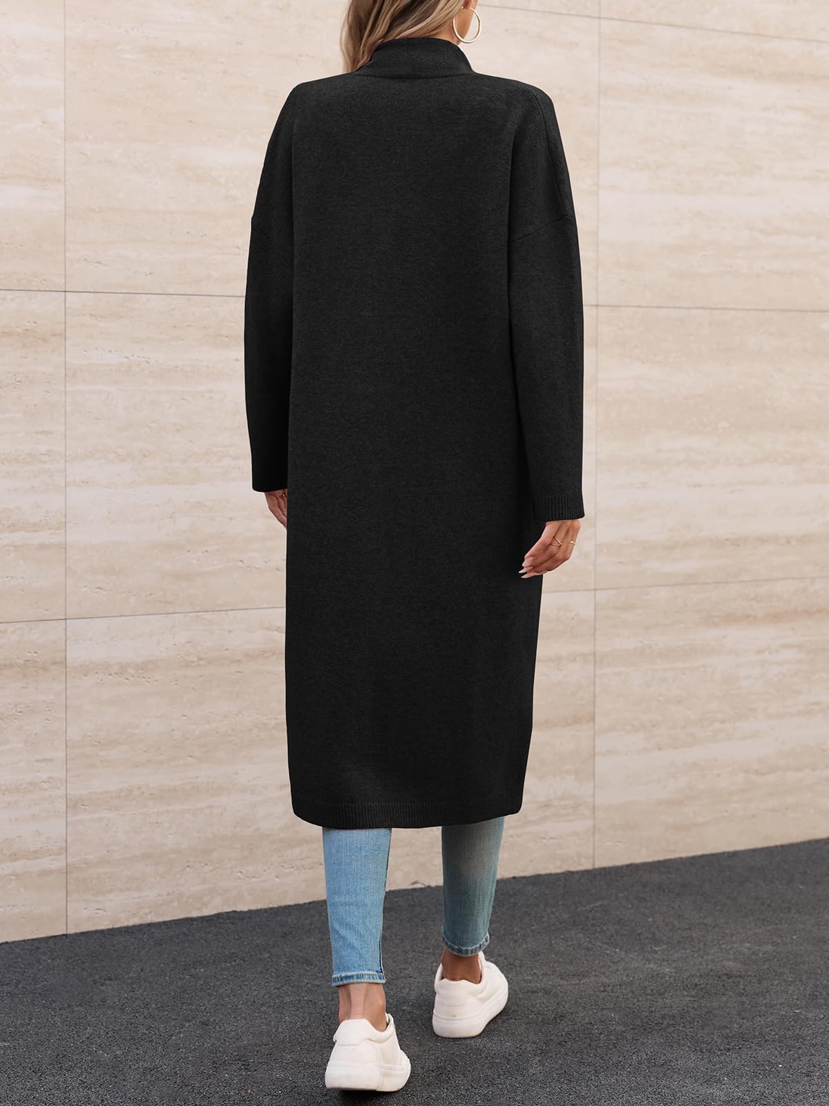 Fisoew Chaqueta de punto para mujer, cárdigan largo, de manga larga, oversized de punto, con bolsillos frontales abiertos.